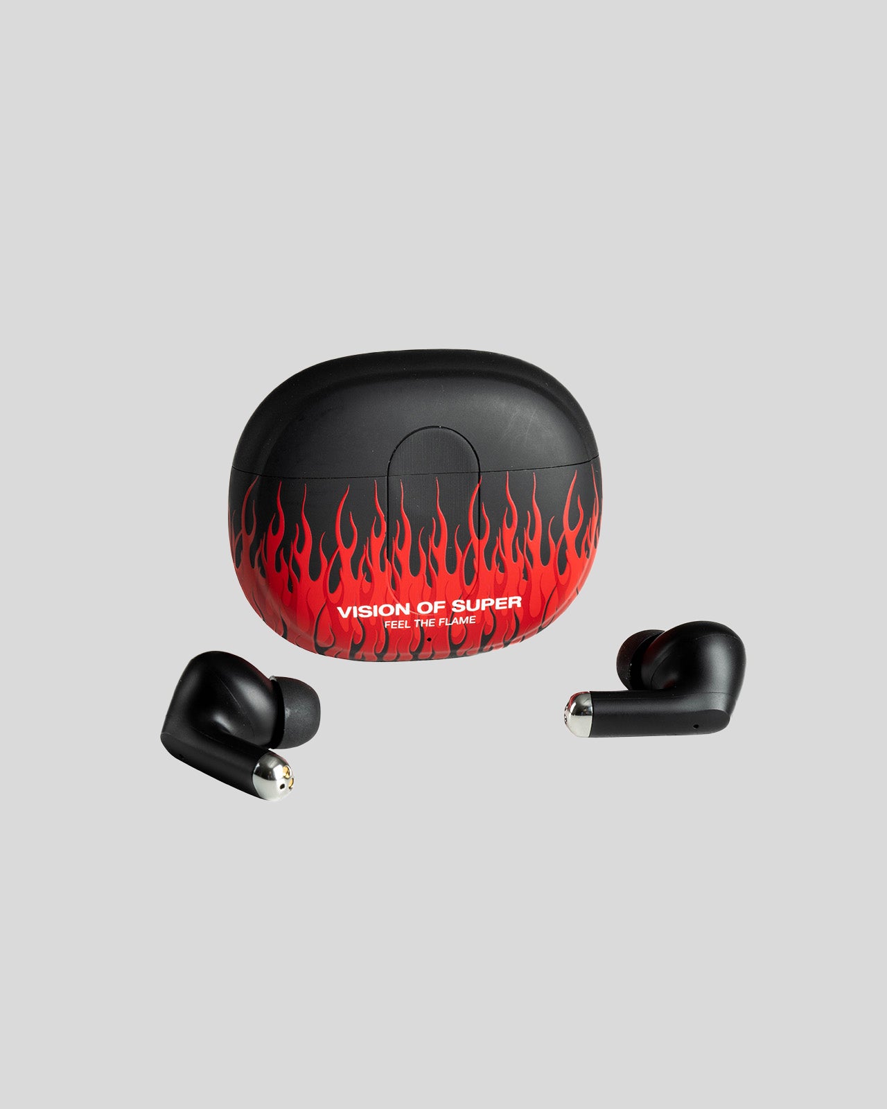 Vision Of Super BLACK EARPHONES WITH RED FLAMES AND WHITE LOGO Acquista Ora
