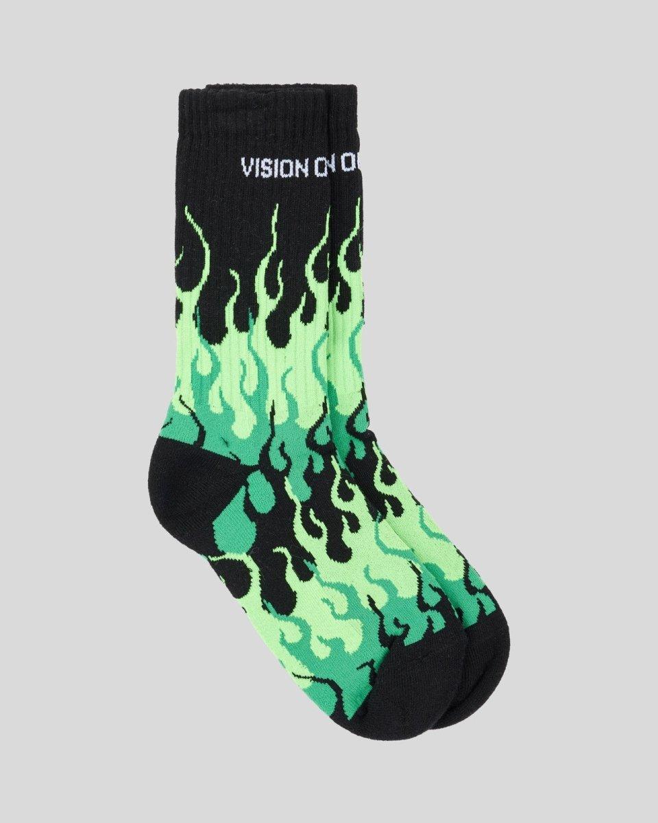 Vision Of Super BLACK SOCKS WITH GREEN TRIPLE FLAMES Promozione Limitata