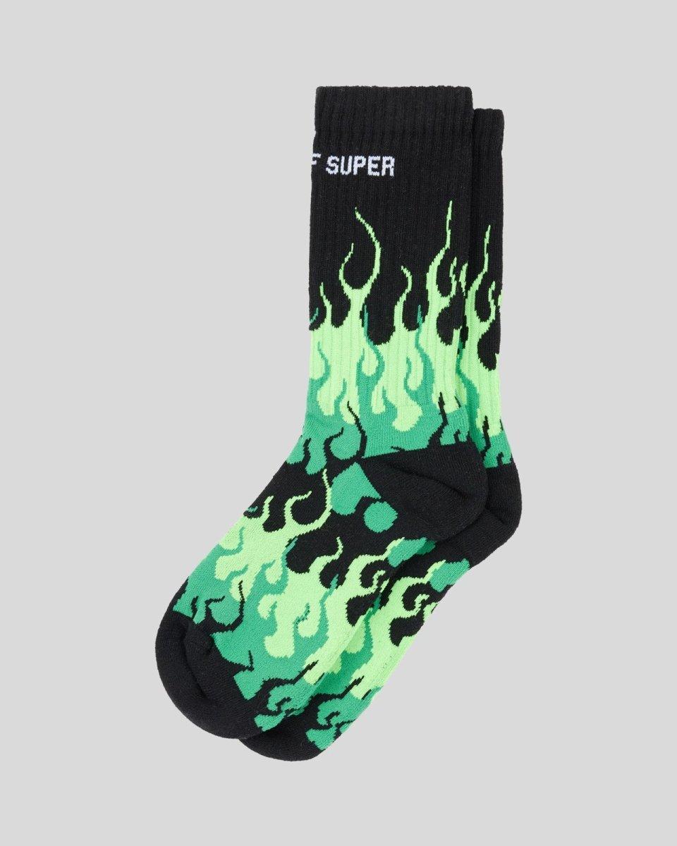 Vision Of Super BLACK SOCKS WITH GREEN TRIPLE FLAMES Promozione Limitata