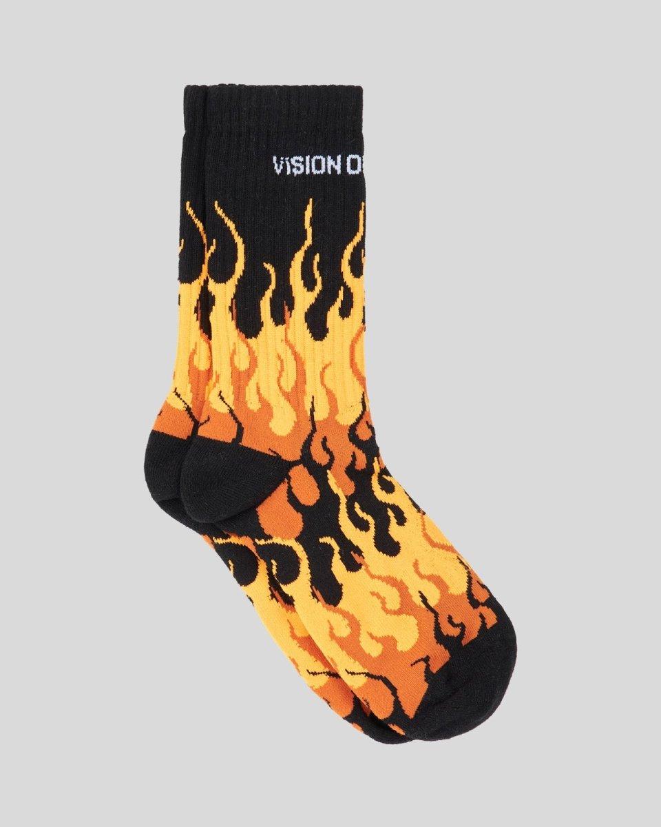 Vision Of Super BLACK SOCKS WITH ORANGE TRIPLE FLAMES Fino Al -60%