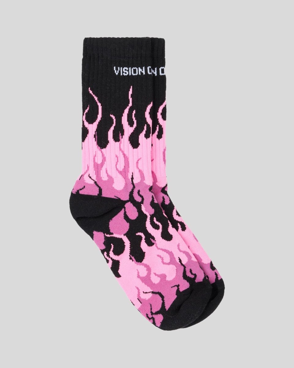 Vision Of Super BLACK SOCKS WITH FUCHSIA TRIPLE FLAMES Shopping Online
