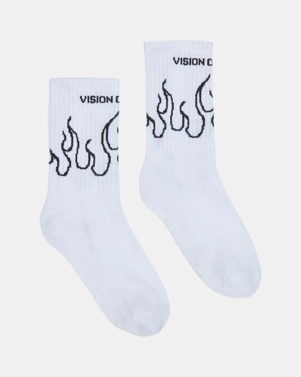 Vision Of Super WHITE SOCKS WITH BLACK OUTLINE FLAMES Novità