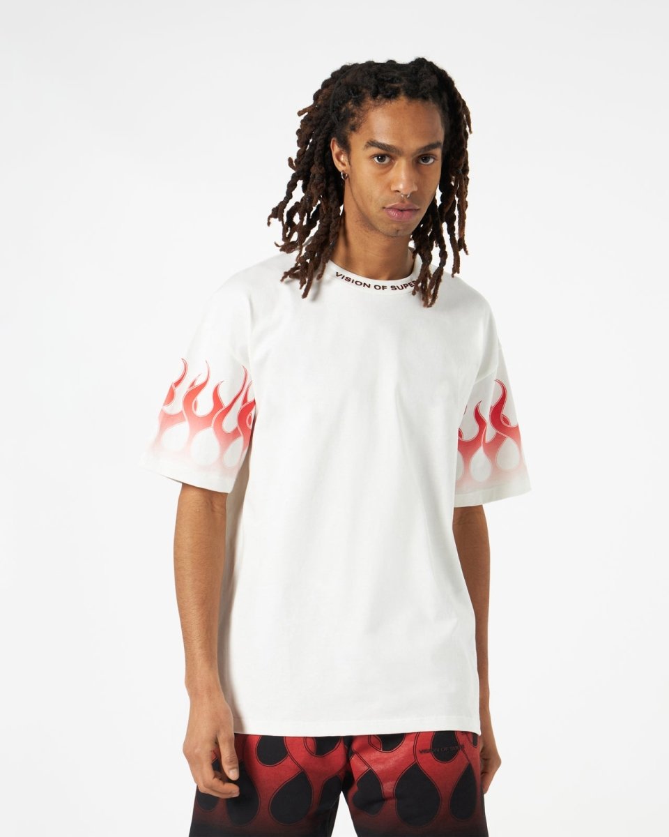 Vision Of Super WHITE T-SHIRT WITH RED FLAMES Saldi
