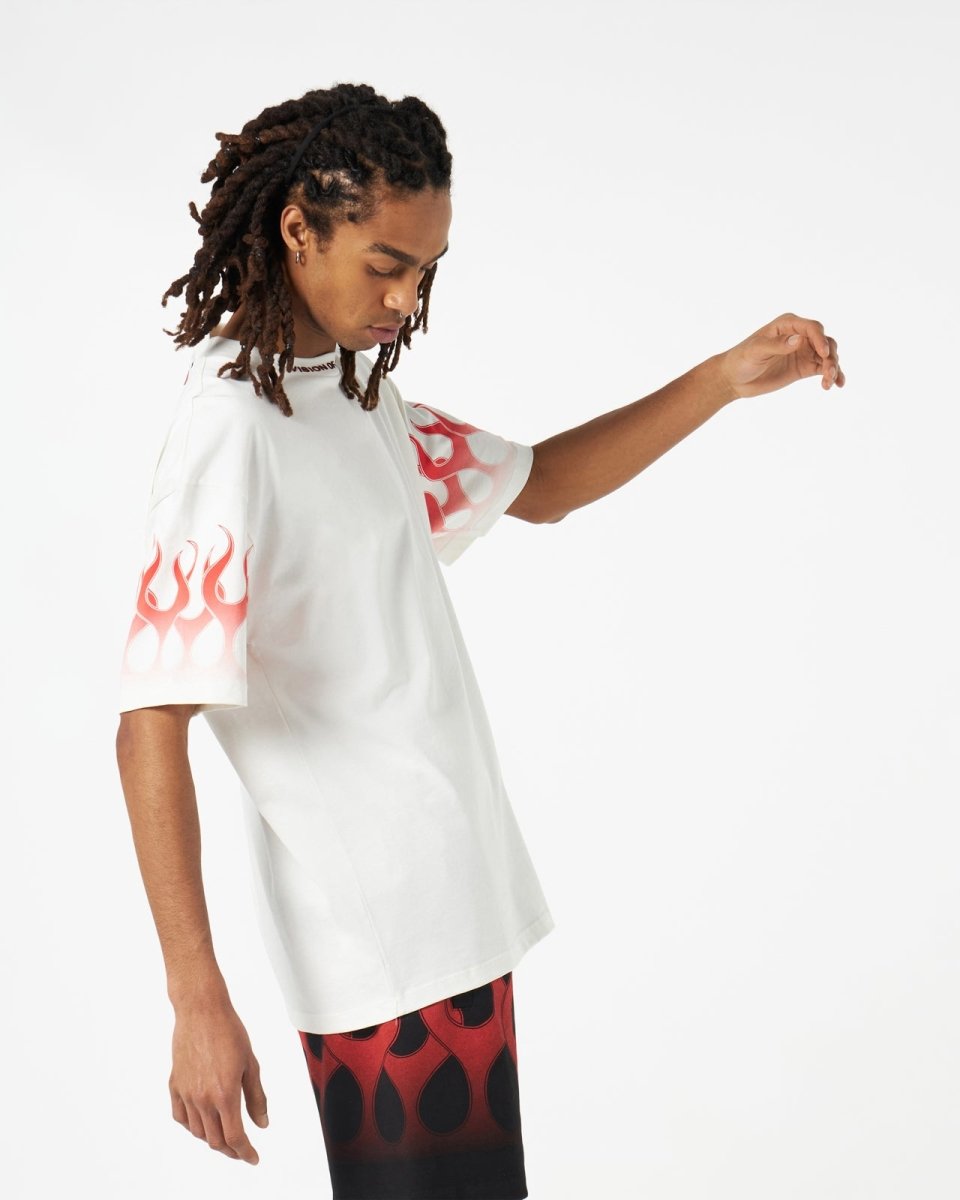 Vision Of Super WHITE T-SHIRT WITH RED FLAMES Saldi