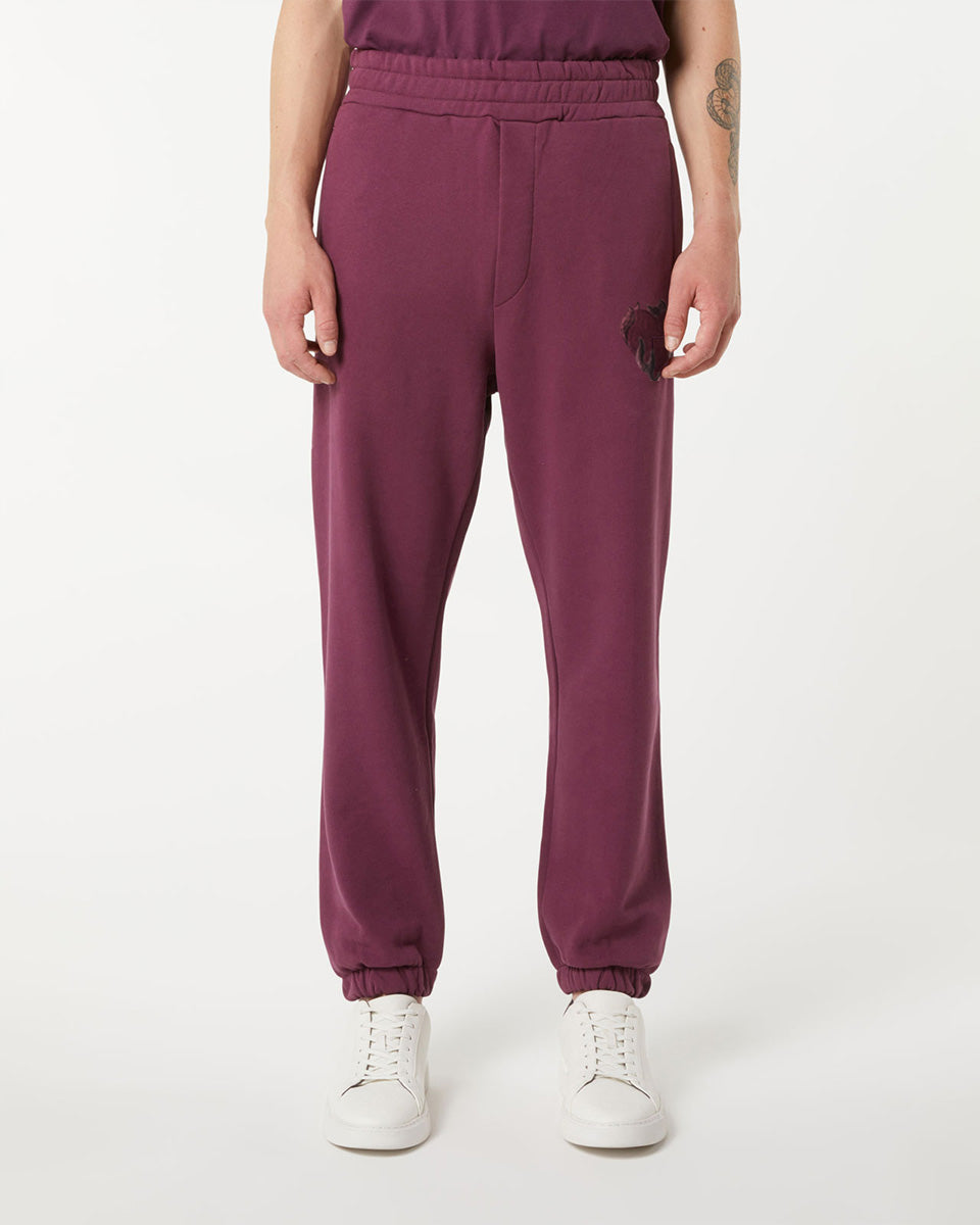 Vision Of Super GRAPE WINE PANTS WITH EMBROIDERED FLAMING HEART Saldi Di Fabbrica