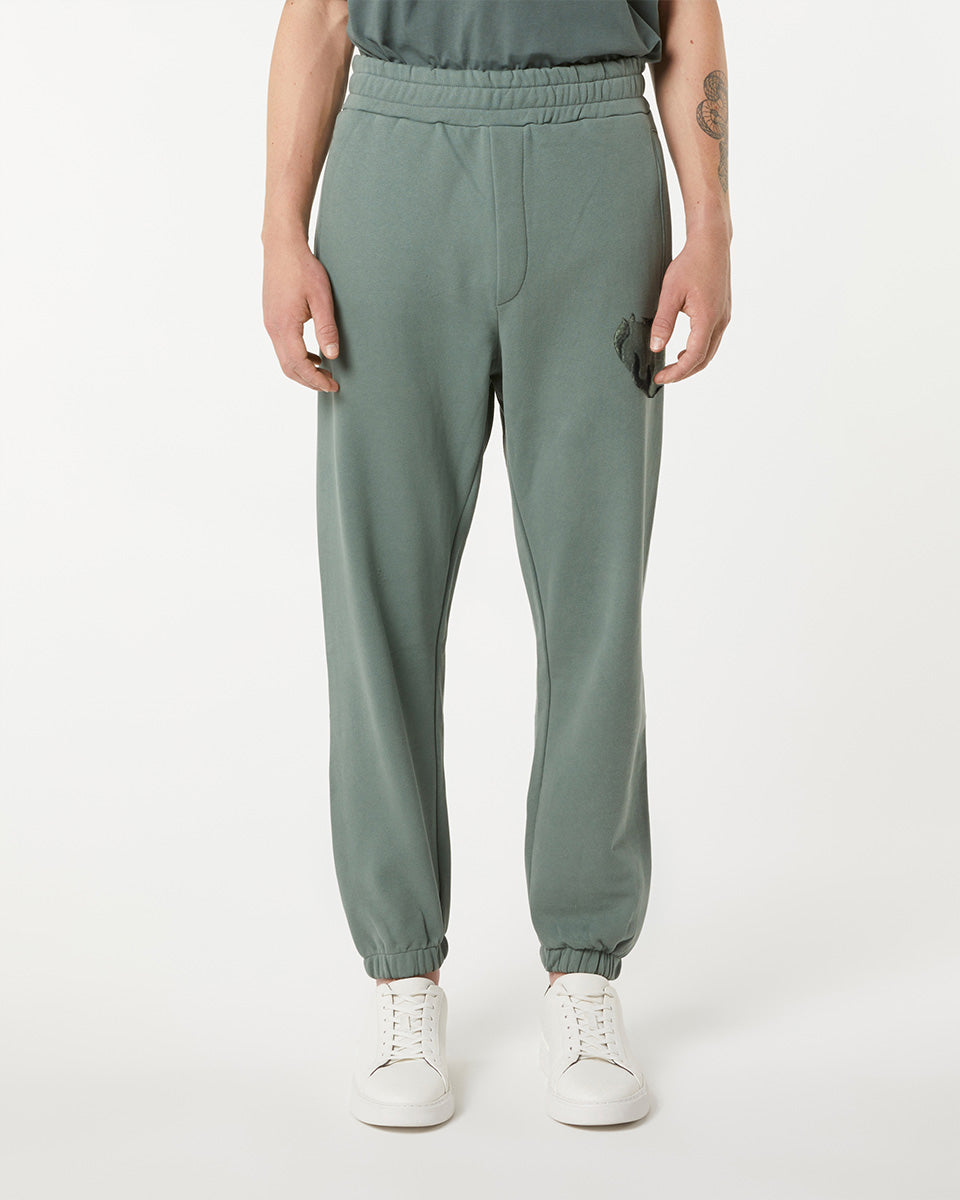 Vision Of Super BALSAM GREEN PANTS WITH EMBROIDERED FLAMING HEART Moda