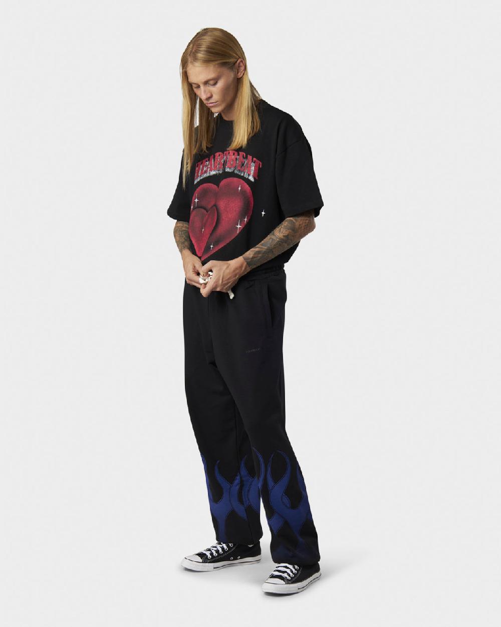 Vision Of Super BLACK PANTS WITH BLUE FLAMES In Linea
