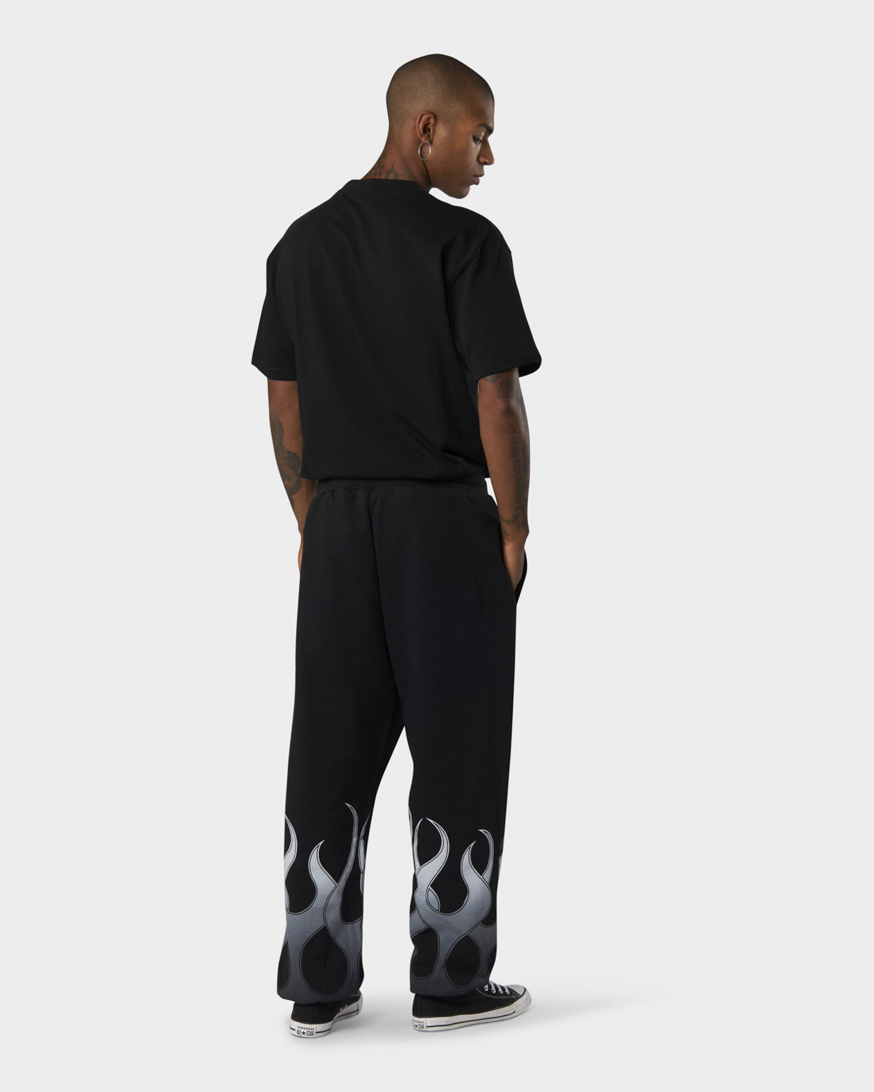 Vision Of Super BLACK PANTS WITH WHITE FLAMES Nuovo
