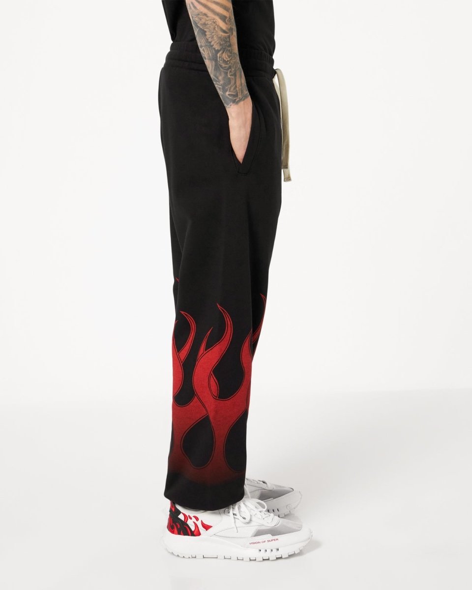 Vision Of Super BLACK PANTS WITH RED FLAMES Qualità