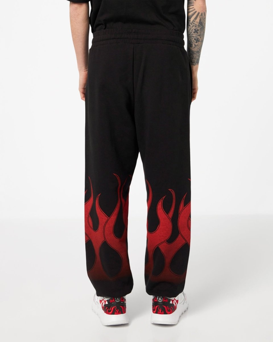Vision Of Super BLACK PANTS WITH RED FLAMES Qualità