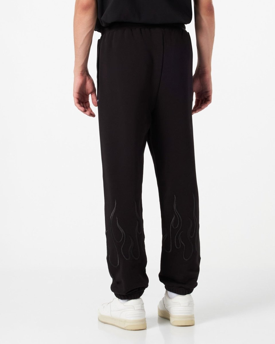 Vision Of Super BLACK PANTS WITH BLACK EMBROIDERED FLAMES Vendita