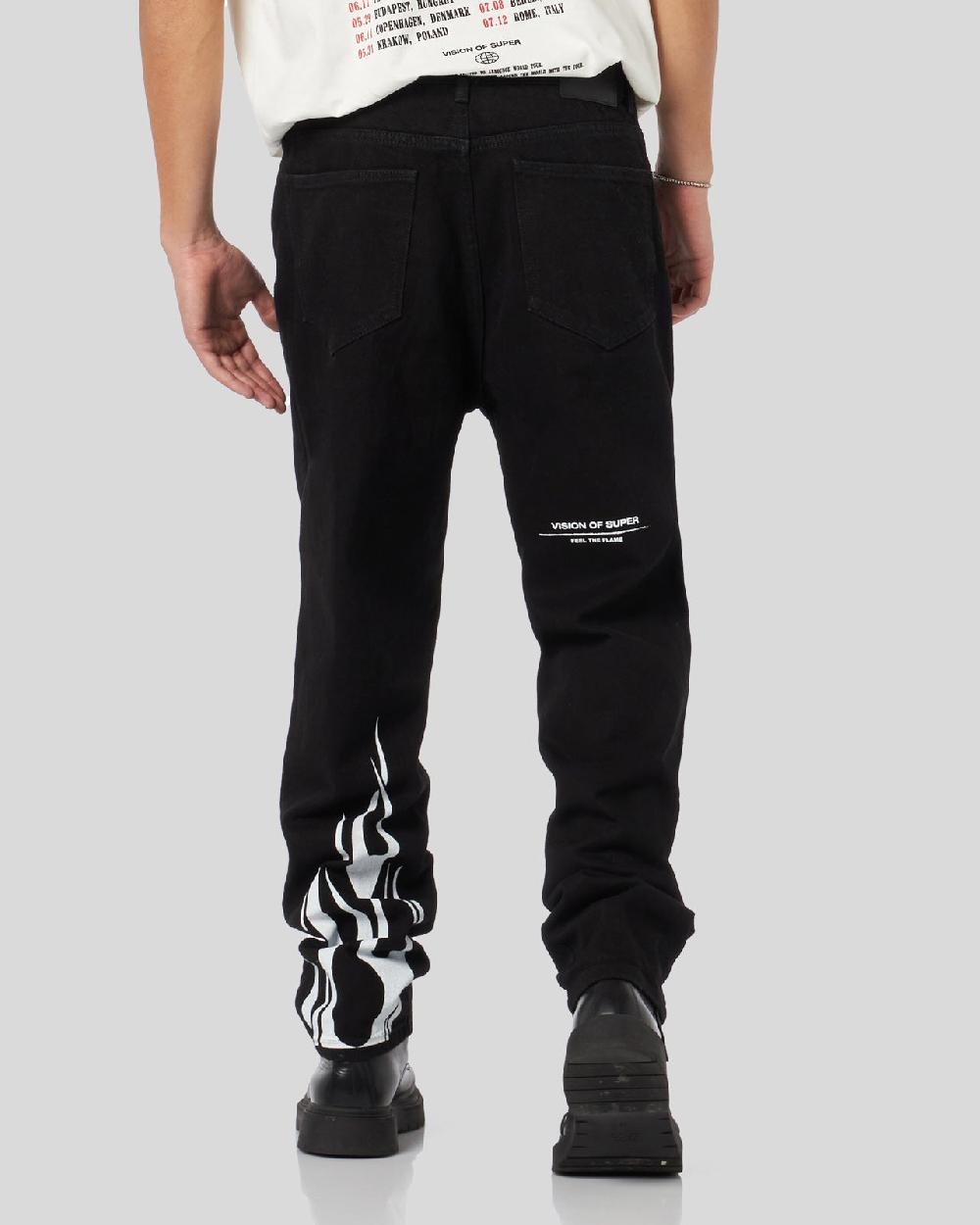 Vision Of Super BLACK DENIM JEANS WITH PRINTED FLAMES AND LOGO Negozi Online