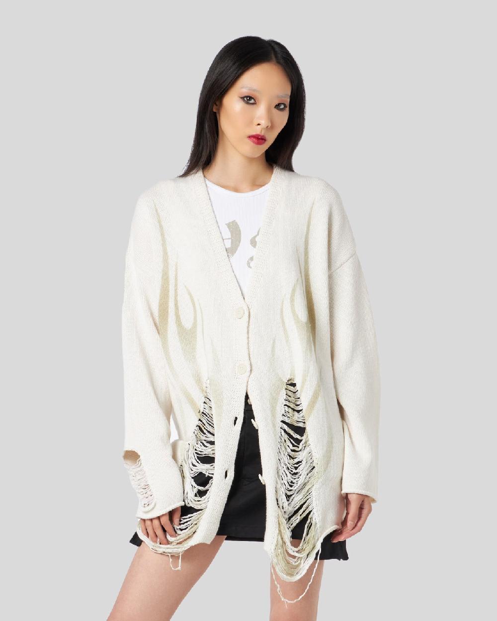 Vision Of Super SAND CARDIGAN WITH PRINTED TRIBAL FLAMES Acquista Ora