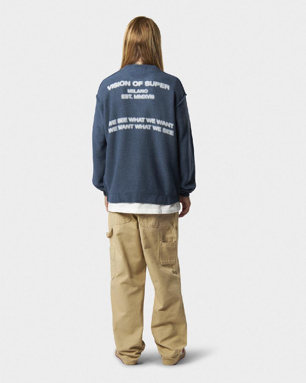 Vision Of Super BLUE JUMPER WITH WHITE PRINT VOS MILANO ON BACK AND PRINTED LOGO ON FRONT Fino Al -60%