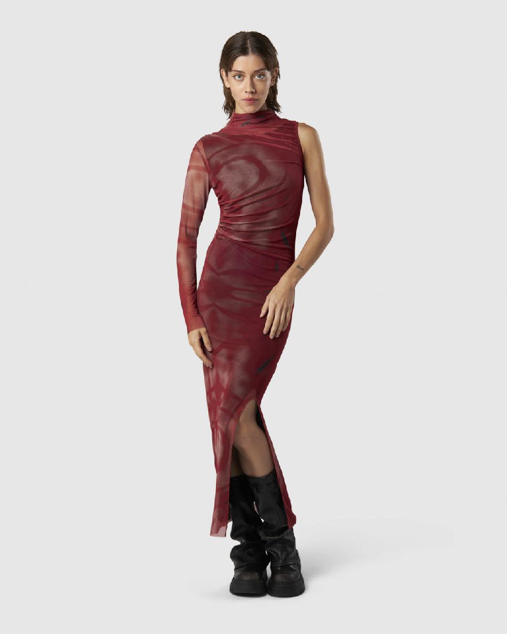 Vision Of Super ASYMMETRICAL LONG DRESS WITH RED GOTHIC GRAPHIC Affare Del Giorno