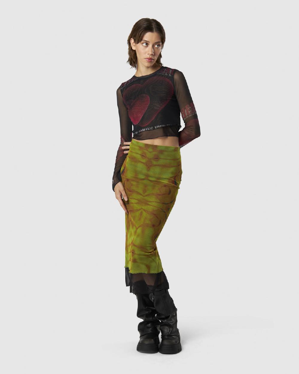 Vision Of Super MIDI SKIRT WITH YELLOW TRIBAL GRAPHIC Prezzo Ridotto