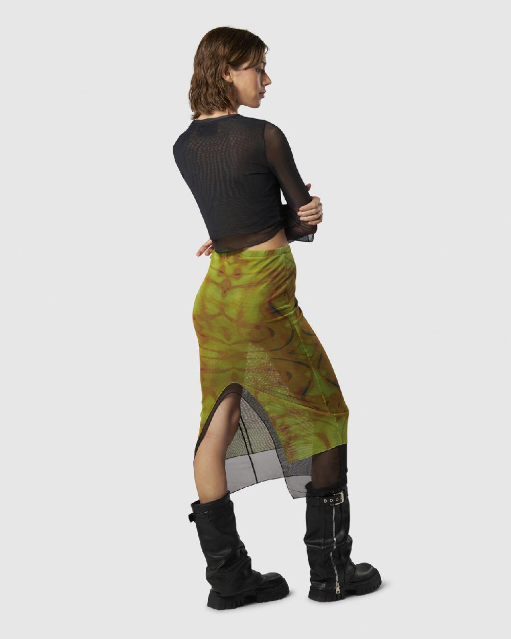 Vision Of Super MIDI SKIRT WITH YELLOW TRIBAL GRAPHIC Prezzo Ridotto