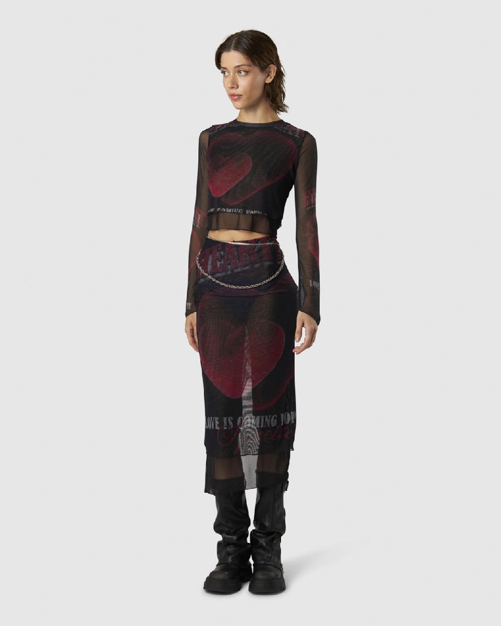 Vision Of Super BLACK LONGSLEEVE TOP WITH VELVET HEART PRINT Sottocosto