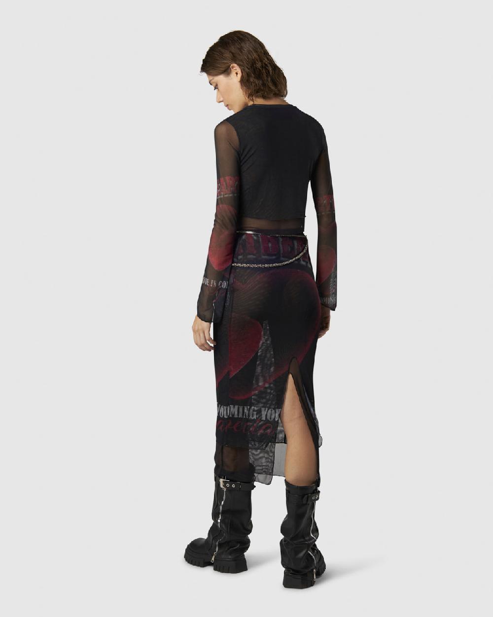 Vision Of Super BLACK LONGSLEEVE TOP WITH VELVET HEART PRINT Sottocosto