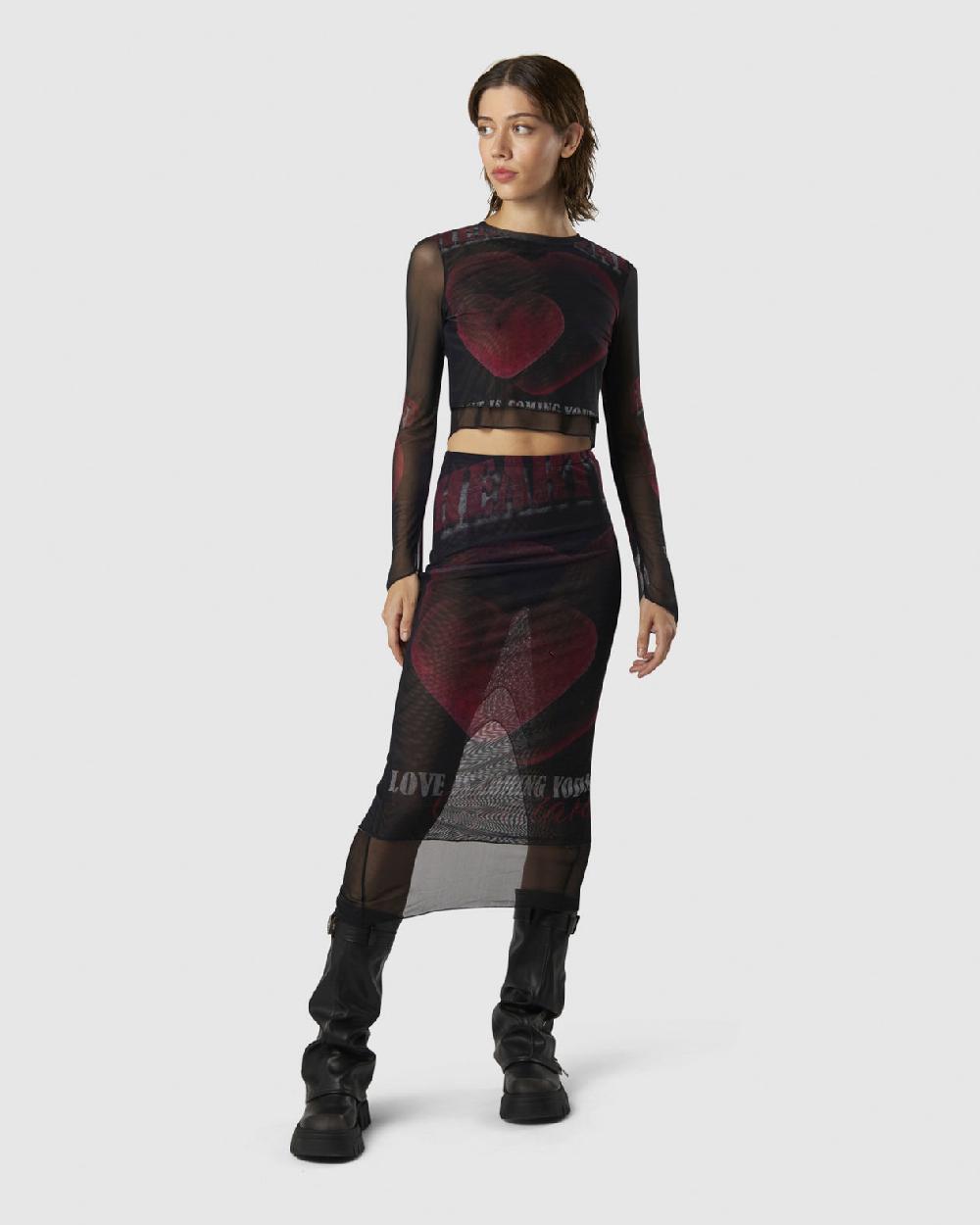 Vision Of Super MIDI SKIRT WITH VELVET HEART PRINT Convenienza