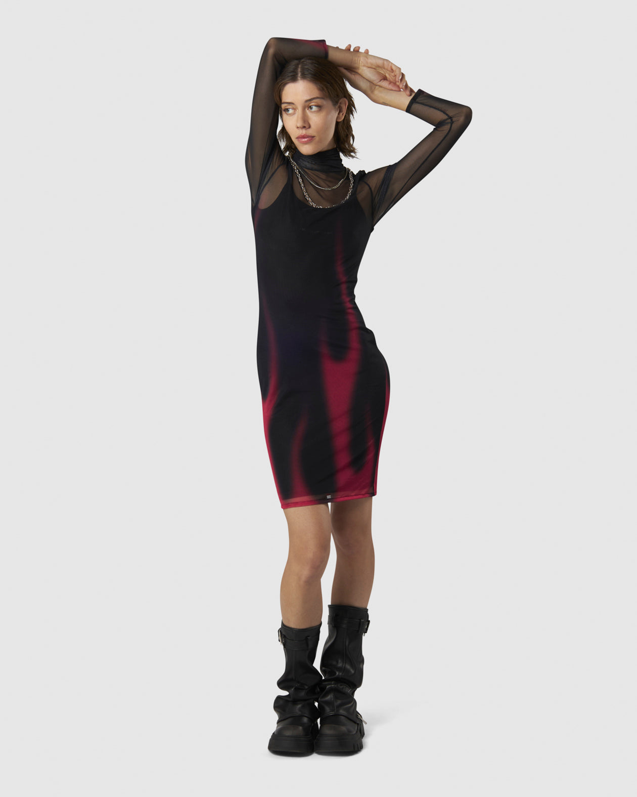 Vision Of Super BLACK MIDI DRESS WITH PINK FLAMES Novità