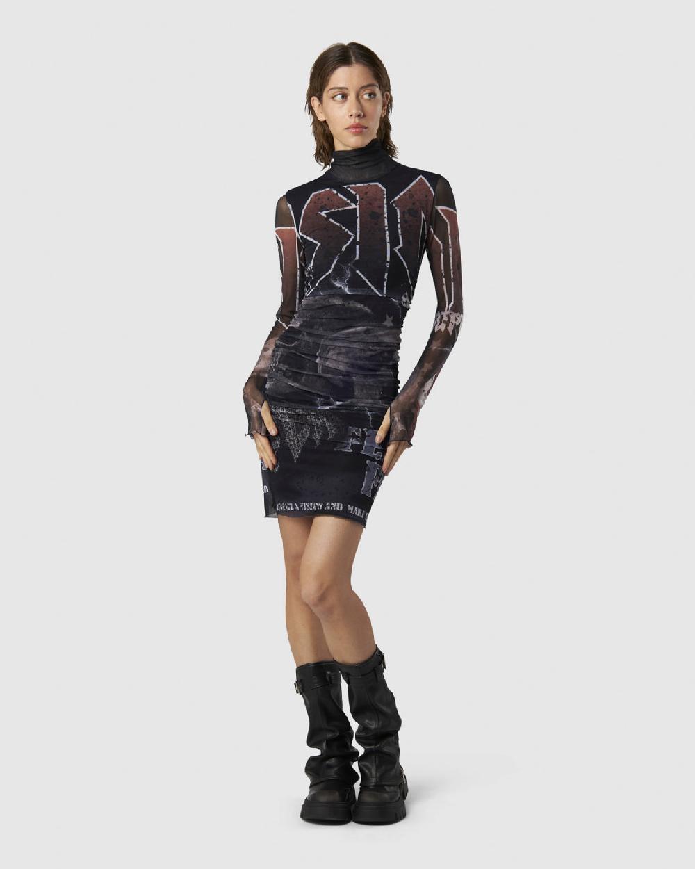 Vision Of Super BLACK MIDI DRESS WITH FELL ROCK GRAPHIC Sconto