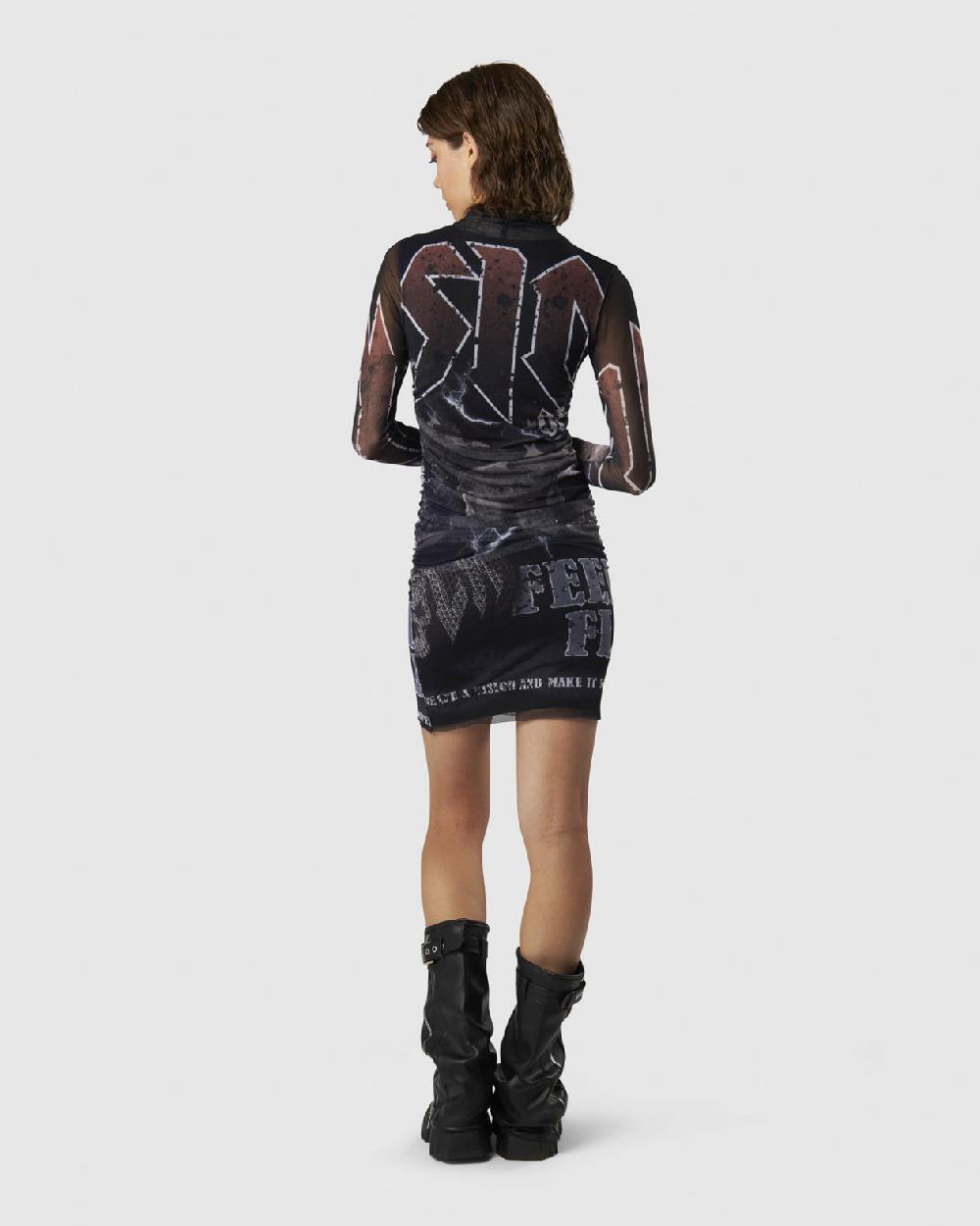 Vision Of Super BLACK MIDI DRESS WITH FELL ROCK GRAPHIC Sconto