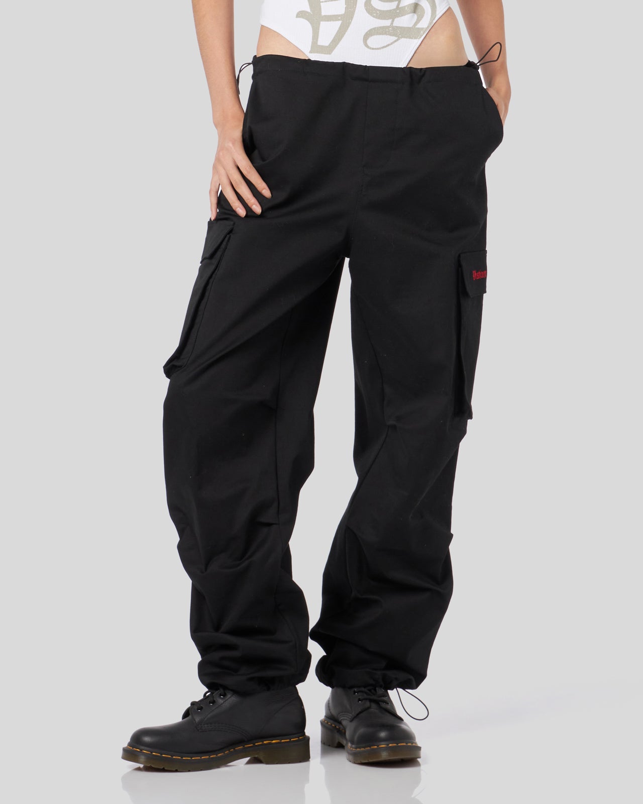 Vision Of Super BLACK CARGO PANTS WITH EMBROIDERED GOTIC LOGO Economico