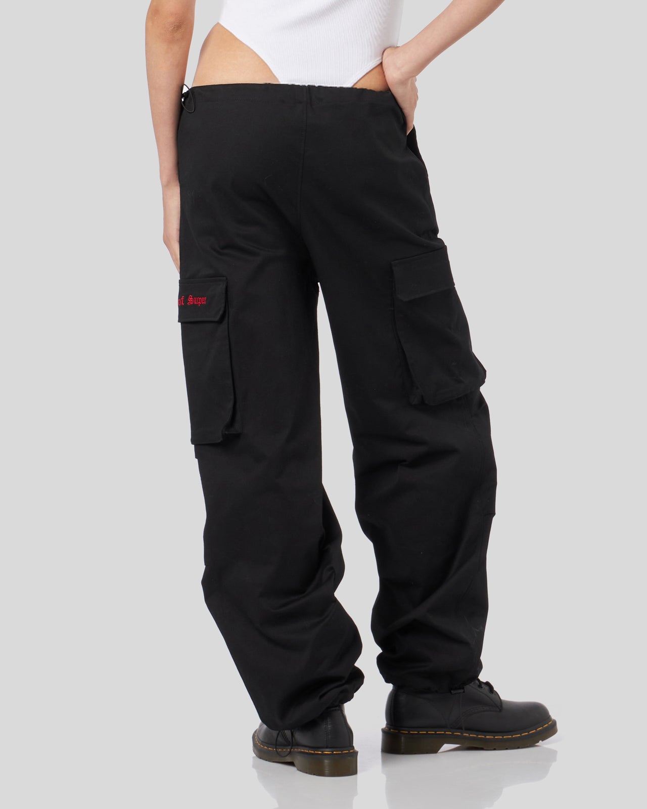 Vision Of Super BLACK CARGO PANTS WITH EMBROIDERED GOTIC LOGO Economico