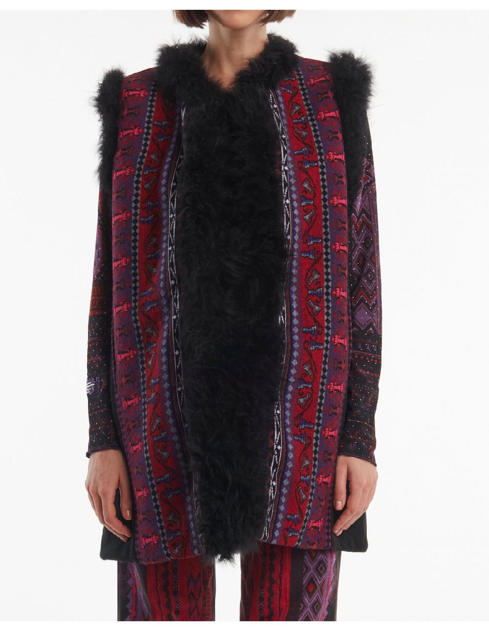 Angelo marani GILET JACQUARD C/PROFILI IN VERO PELO Officina