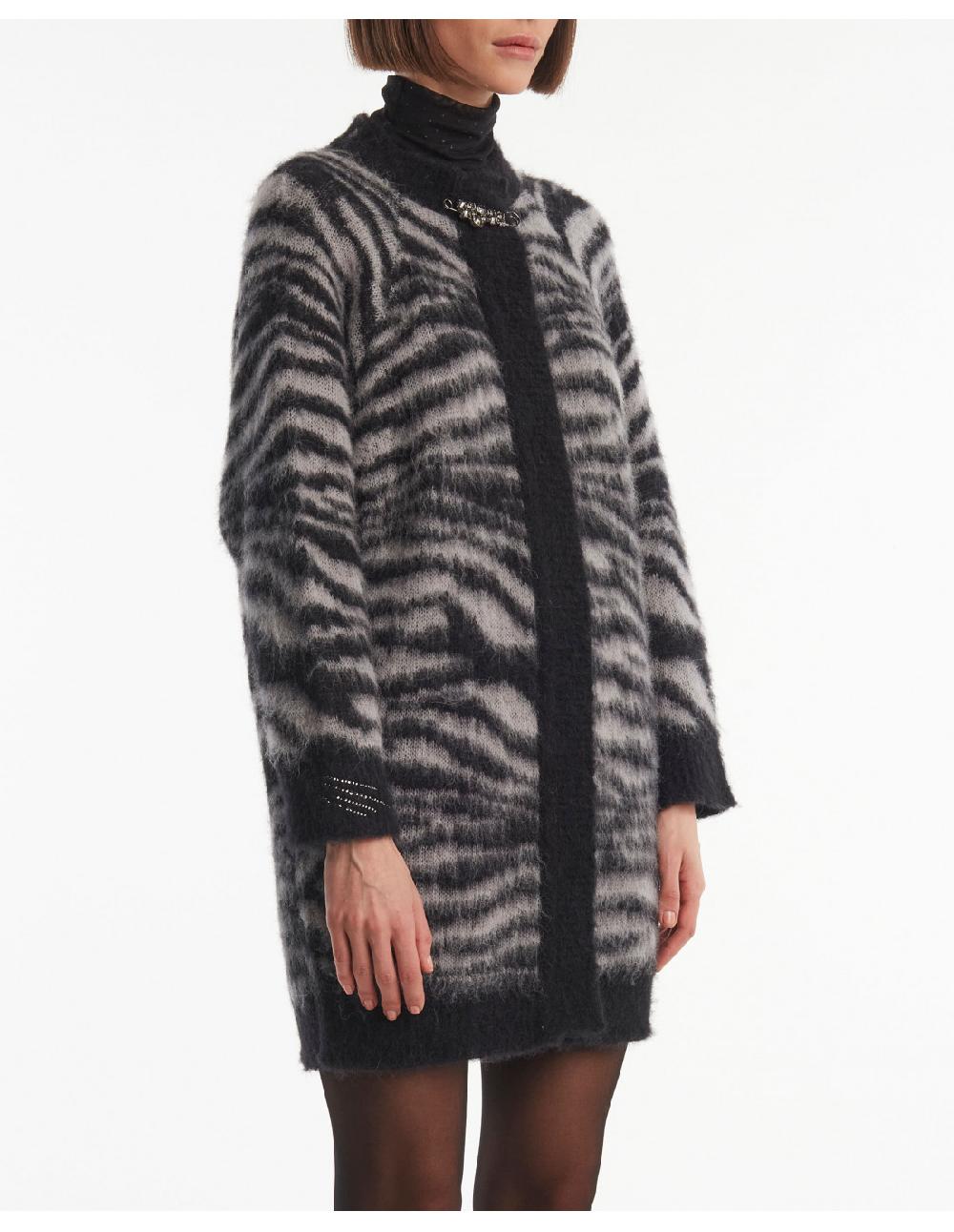Angelo marani CARDIGAN GARZATO ZEBRA IN ALPACA+SPILLA 50% di sconto per tempo limitato