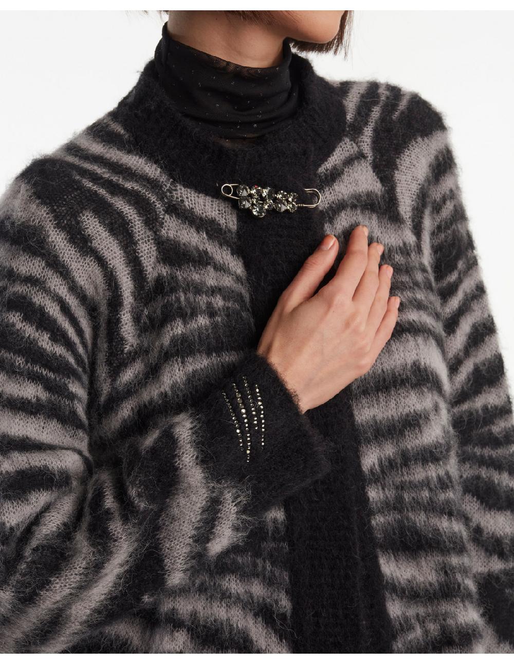 Angelo marani CARDIGAN GARZATO ZEBRA IN ALPACA+SPILLA 50% di sconto per tempo limitato